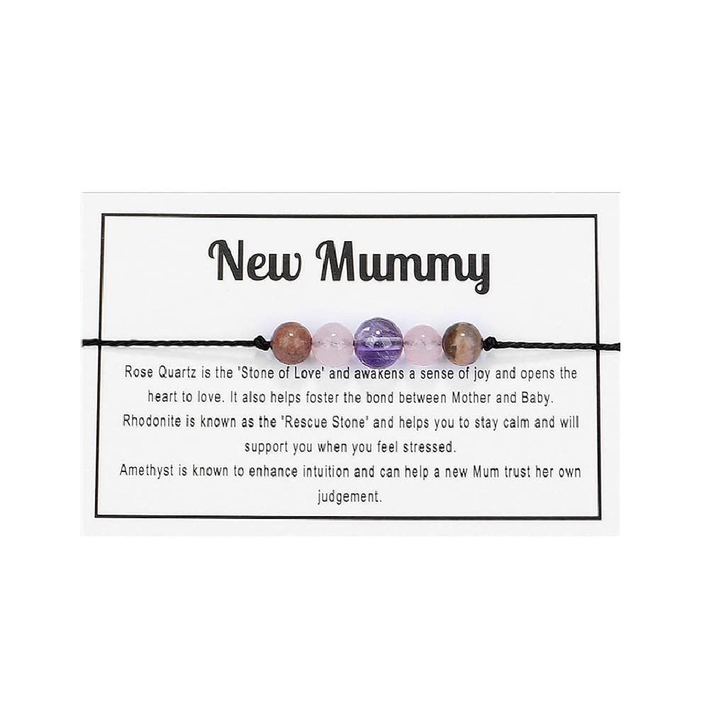 tenghong2021 Chakra Amethyst Crystal Beaded Bracelet with Caring Wish Card Adjustable Spiritual Anxiety Love Friendship Stone Beads Braide String Bracelet Yoga Meditation Dhyana for Women Men Jewelry Birthday Gifts Presents-New Mommy