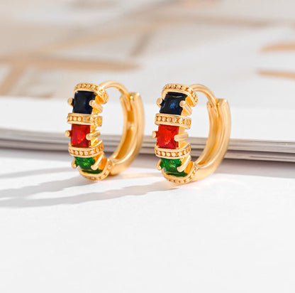 Fashion Multi-style Square Crystal Zircon Ornament Gold Plated Diamond Ear Ring