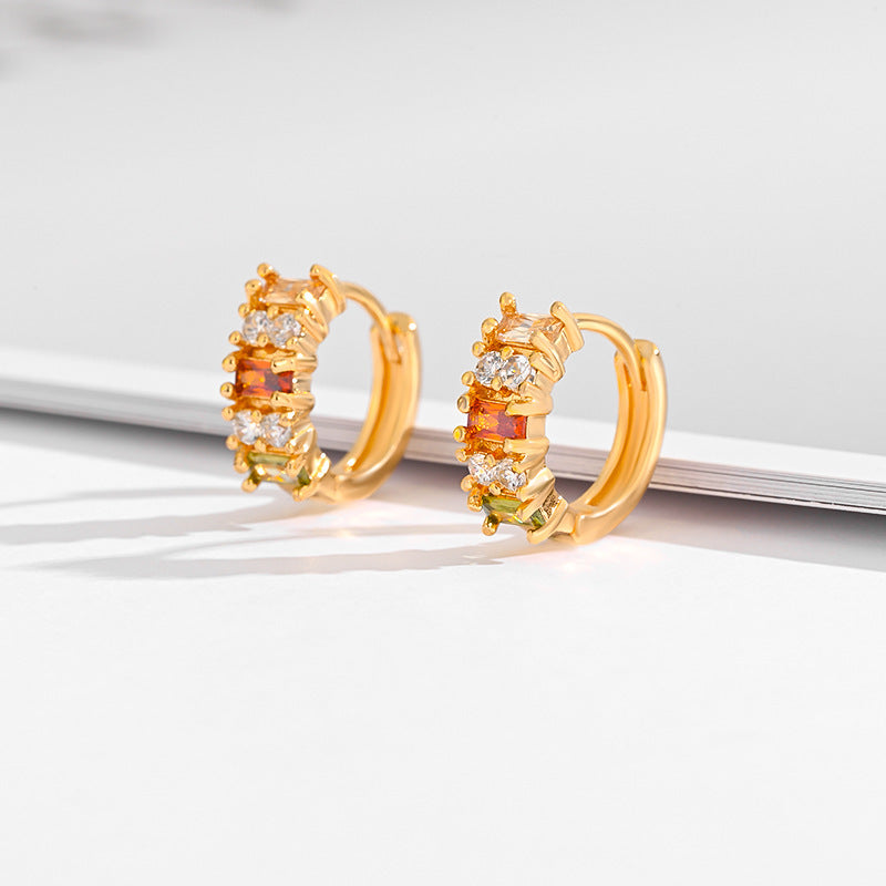 Fashion Multi-style Square Crystal Zircon Ornament Gold Plated Diamond Ear Ring