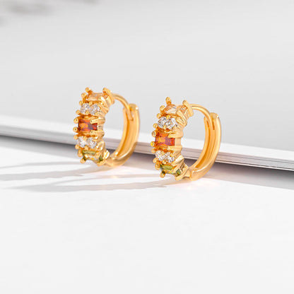 Fashion Multi-style Square Crystal Zircon Ornament Gold Plated Diamond Ear Ring