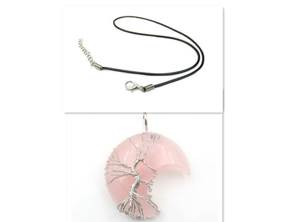 Cross-Border New Handmade Necklace Jewelry Moon Natural Crystal Stone Tree Of Life Jewelry Pendant Necklace Accessories