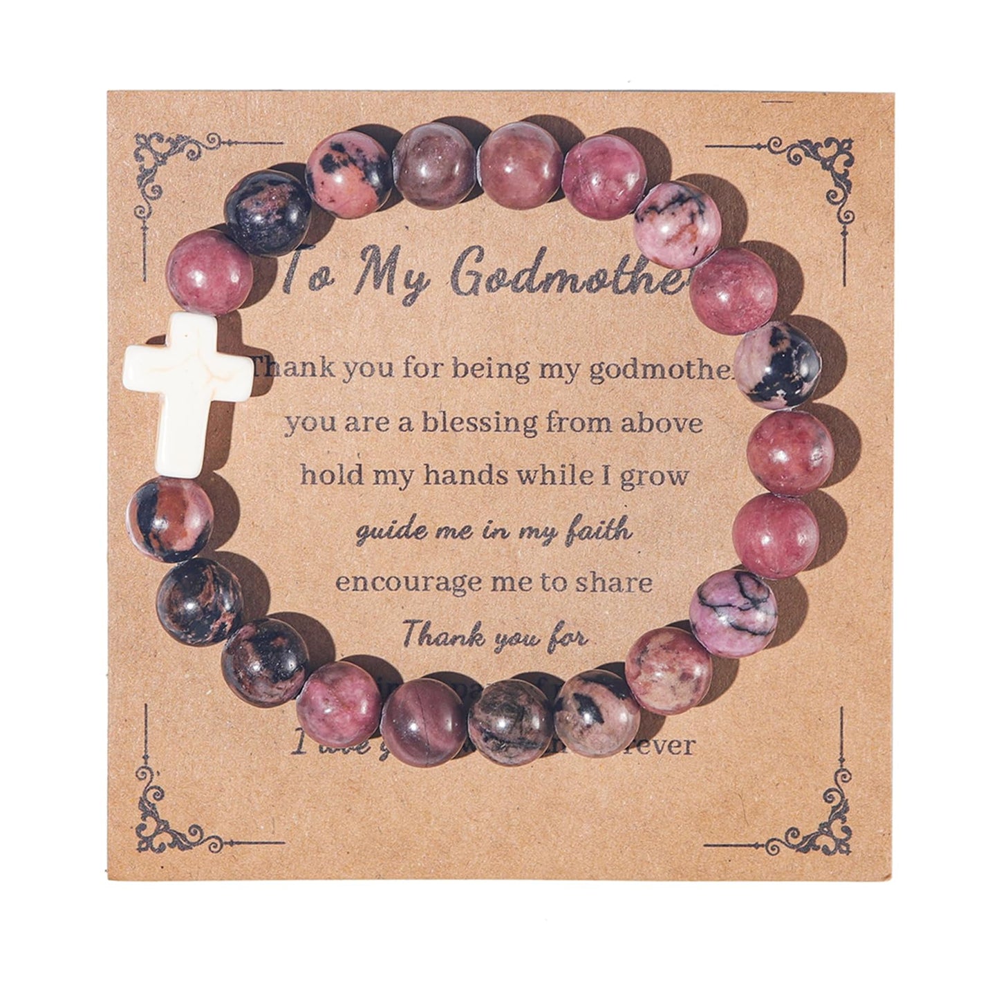 COLORFUL BLING Natural Stone Cross Bracelet Amethyst Healing Catholic Religious Christian Love Gifts Protection Pray Bracelet for Women Men-Red B