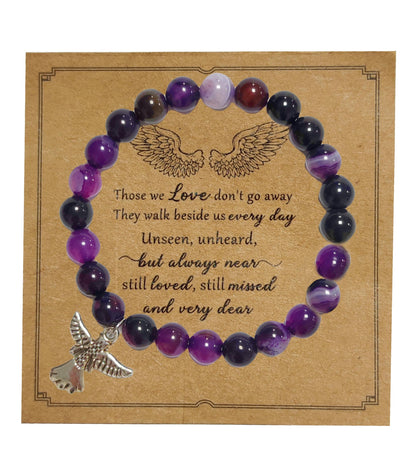 Guardian Angel Charm Bracelets Healing Crystal Beaded Stretch Bracelet Inspirational Religious Protection Elastic Bracelet for Women Faith Love Jewelry Birthday Memorial Sympathy Gifts-B