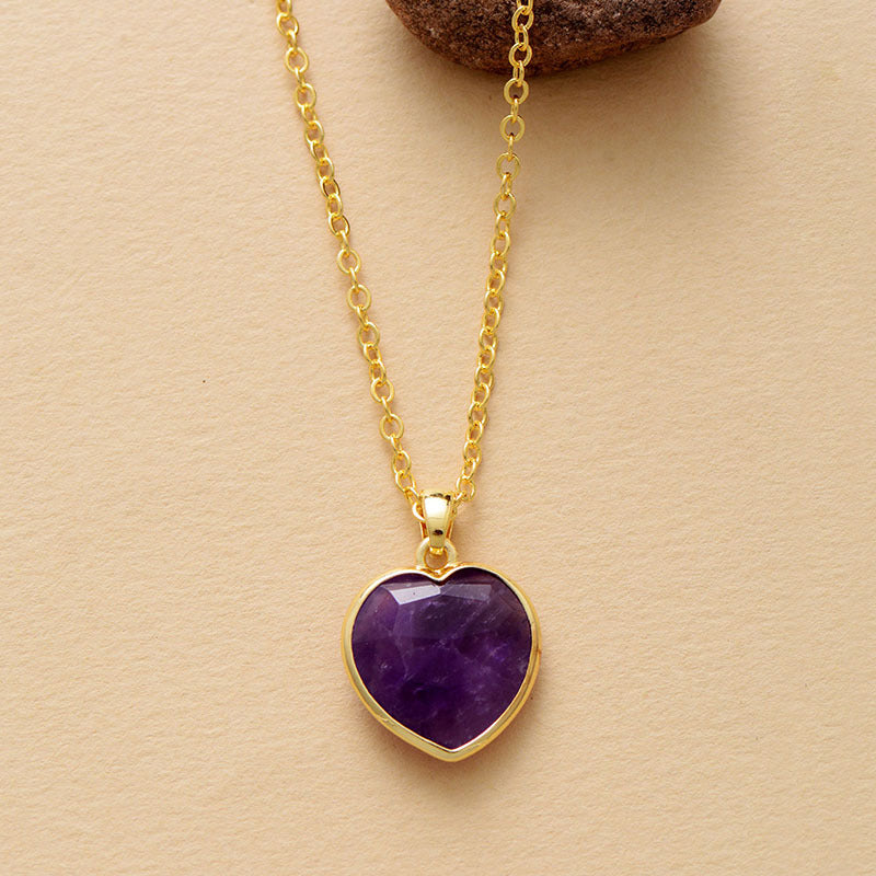 Natural Stone Heart Pendant Necklace