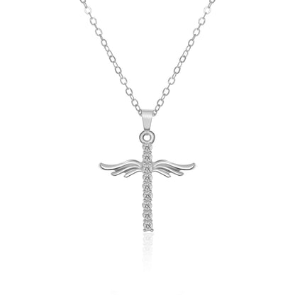 Angel Wings Cross Pendant Necklace For Woman With O Type Stainless Steel Chain Necklace Jewelry Gift
