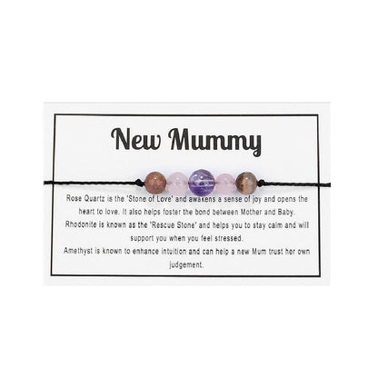 tenghong2021 Chakra Amethyst Crystal Beaded Bracelet with Caring Wish Card Adjustable Spiritual Anxiety Love Friendship Stone Beads Braide String Bracelet Yoga Meditation Dhyana for Women Men Jewelry Birthday Gifts Presents-New Mommy