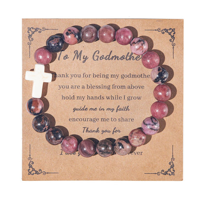 COLORFUL BLING Natural Stone Cross Bracelet Amethyst Healing Catholic Religious Christian Love Gifts Protection Pray Bracelet for Women Men-Red B