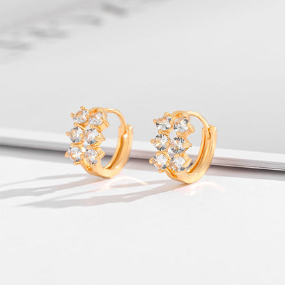 Fashion Multi-style Square Crystal Zircon Ornament Gold Plated Diamond Ear Ring