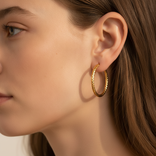 18K Gold Round Hoop Earrings