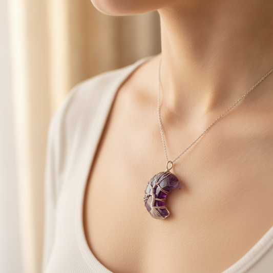Moon & Tree of Life Crystal Necklace