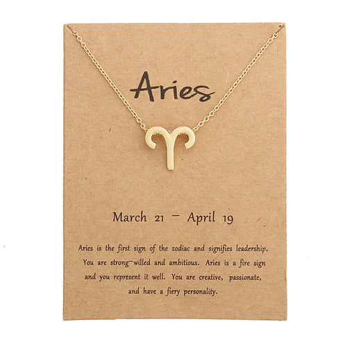 Silver Plated Zodiac Necklace for Women Jewelry Horoscope Sign Constellation Pendant Astrology Birthday Gifts Leo Jewelry with White Message Card-Aries yellow