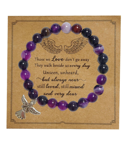 Guardian Angel Charm Bracelets Healing Crystal Beaded Stretch Bracelet Inspirational Religious Protection Elastic Bracelet for Women Faith Love Jewelry Birthday Memorial Sympathy Gifts-B