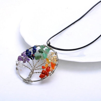 Tree of Life Pendant Necklace 7 Chakra Natural Gemstone Crystal Stones Healing