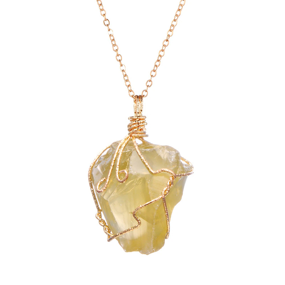 Natural Gemstone Necklace Chakra Stone Pendant Energy Healing Crystal with Chain